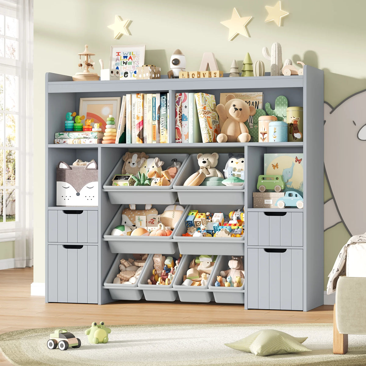 Homfa Kids Toy Storage Organizer with Removable Bin, Kids Bookshelf and Bookcase Toy Box with Drawers for Playroom, Classroom, White