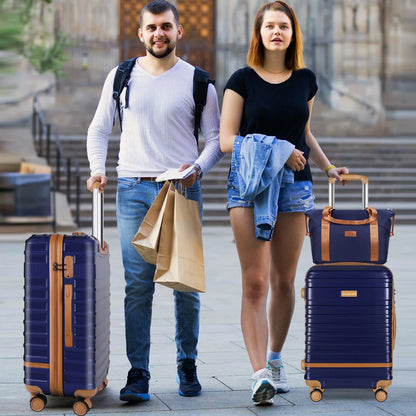 5 Piece Luggage Sets  and Travel Duffel Bag, ABS Hardshell Hardside Checked Luggage with TSA Lock and Double Spinner Wheels Suitcase, Deep Blue