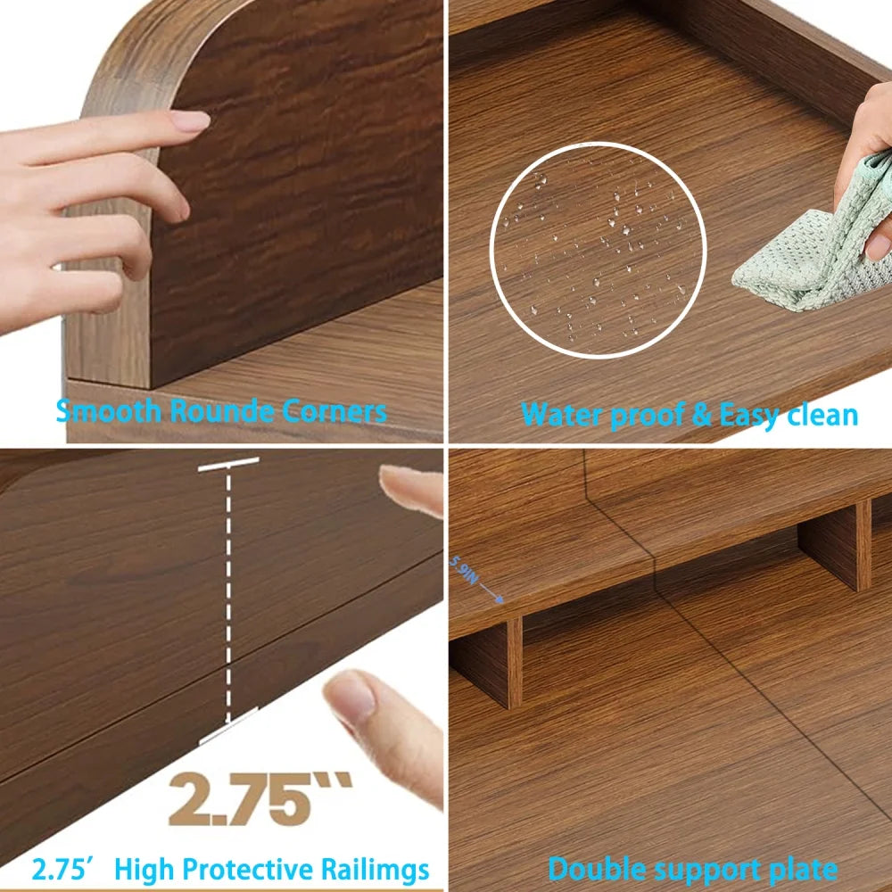Modern Washer Dryer Countertop with 2-Tier Shelf,Laundry Room Countertop Organization Storage with 2.75" H Guard Edge Rails,Non-Slip Pad,Waterproof and Easy to Clean,54"W x 27.55"D,Natural Wood