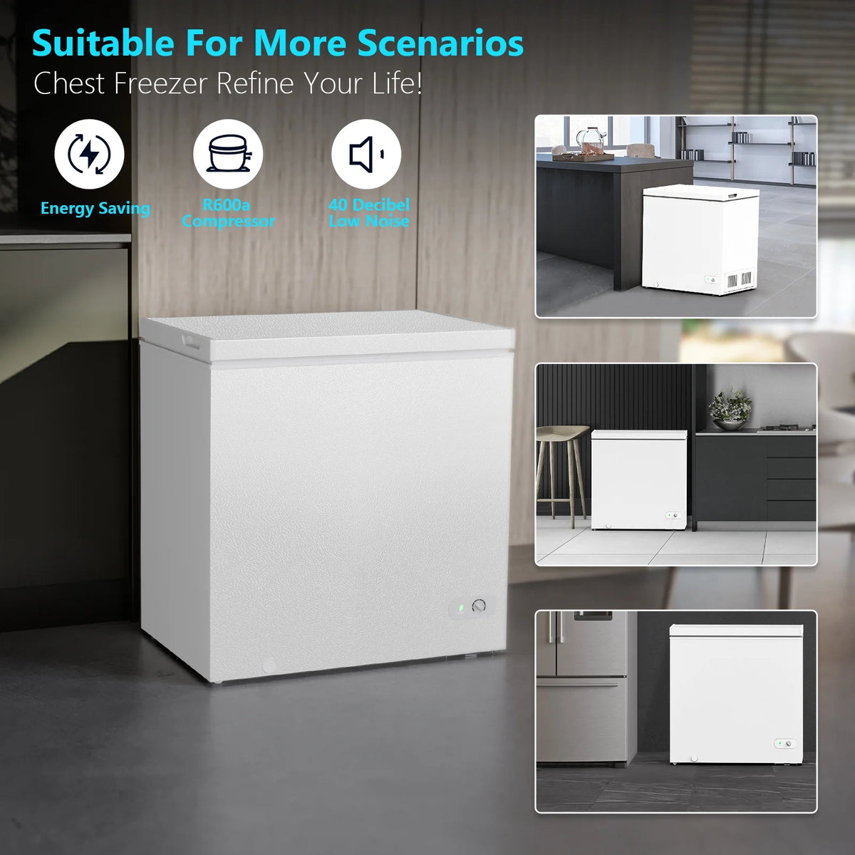 KNDKO 7.0 cu.ft. Chest Freezer with Adjustable Temperature, Free Standing Top Open Door Compact Freezer with Removable Basket for Kitchen/Home/Bar/Garage/Office