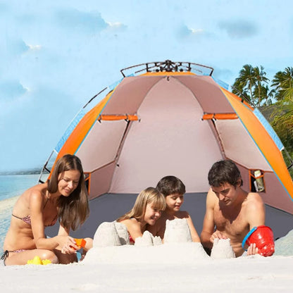 X-Large 4 Person Beach Tent Sun Shelter - Portable Sun Shade Instant Tent for Beach with Carrying Bag, Stakes, 6 Sand Pockets, Anti UV for Fishing Hiking Camping, Waterproof Windproof, Orange