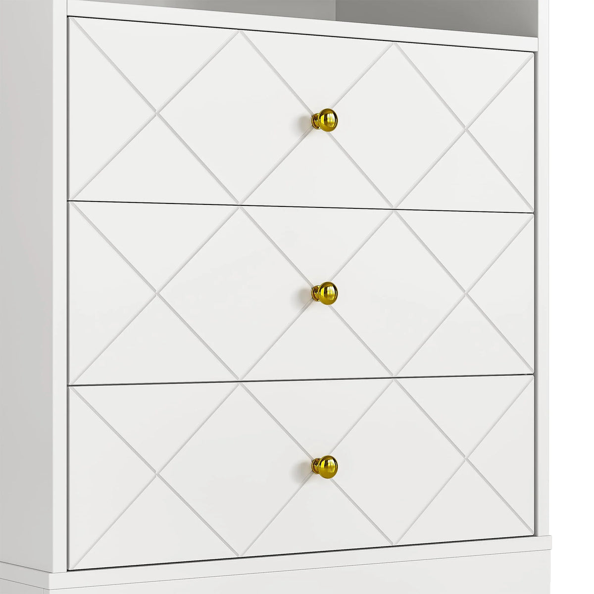 May Color Large White 3 Drawer Dresser Set of 2 with Fluted Panel, Modern Chest of Drawers with Silent Slide Drawers, Wood Accent Nightstand with Storage for Bedroom Living Room, Hallway