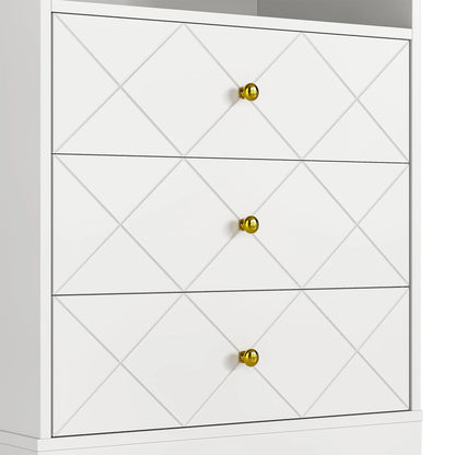 May Color Large White 3 Drawer Dresser Set of 2 with Fluted Panel, Modern Chest of Drawers with Silent Slide Drawers, Wood Accent Nightstand with Storage for Bedroom Living Room, Hallway