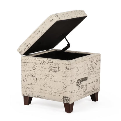 Homebeez Printed Linen Cube Storage Ottoman with Solid Wood Legs, Cube Footstool, Storage Cabinet, 18" H Weight Capacity 300LB Blue