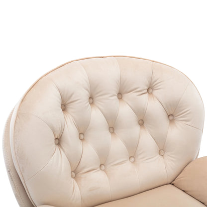 Velvet Swivel Accent Chair with Ottoman, Modern Chaise Lounge Chair with Metal Frame and Footstool, Comfy Armchair Reading Chair for Living Room Bedroom Office,Blue