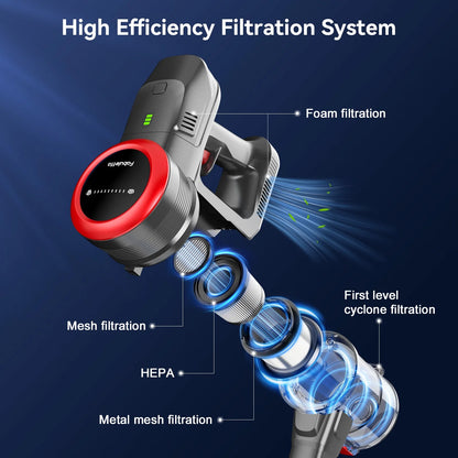 Lazyswan Cordless Vacuum Cleaner 35KPA Self-Standing Stick Vacuum 50min 400W Vac for Home Pet Hair Car Carpet Hardwood Floor, Black