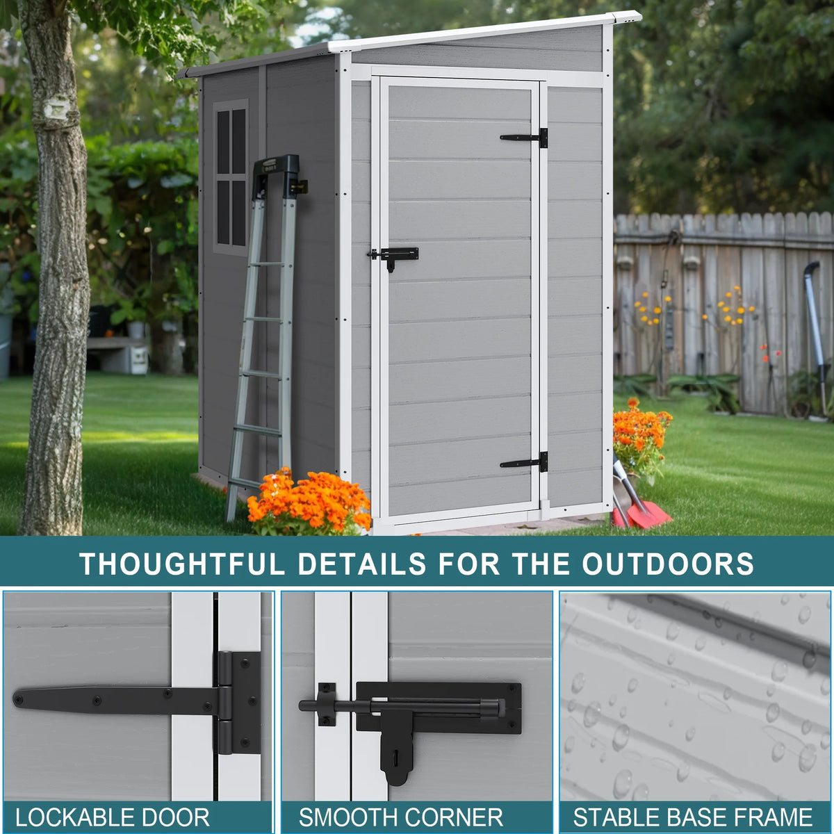 Outdoor Shed & Storage, Seizeen All-Weather Plastic Sheds 82'' H, Sloped Top Garden Shed with Window, Heavy-Duty Resin Outdoor Storage W/Floor, Gray