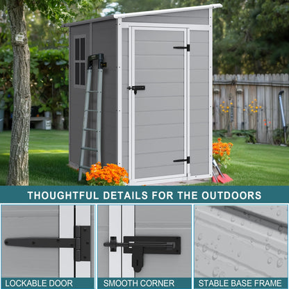 Outdoor Shed & Storage, Seizeen All-Weather Plastic Sheds 82'' H, Sloped Top Garden Shed with Window, Heavy-Duty Resin Outdoor Storage W/Floor, Gray