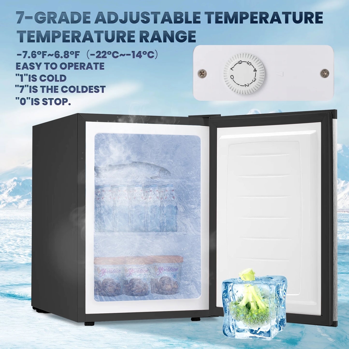 Electactic Upright Freezer, Energy Saving 2.1 Cu.ft Single Door Compact Upright Freezer with Reversible Door(White)