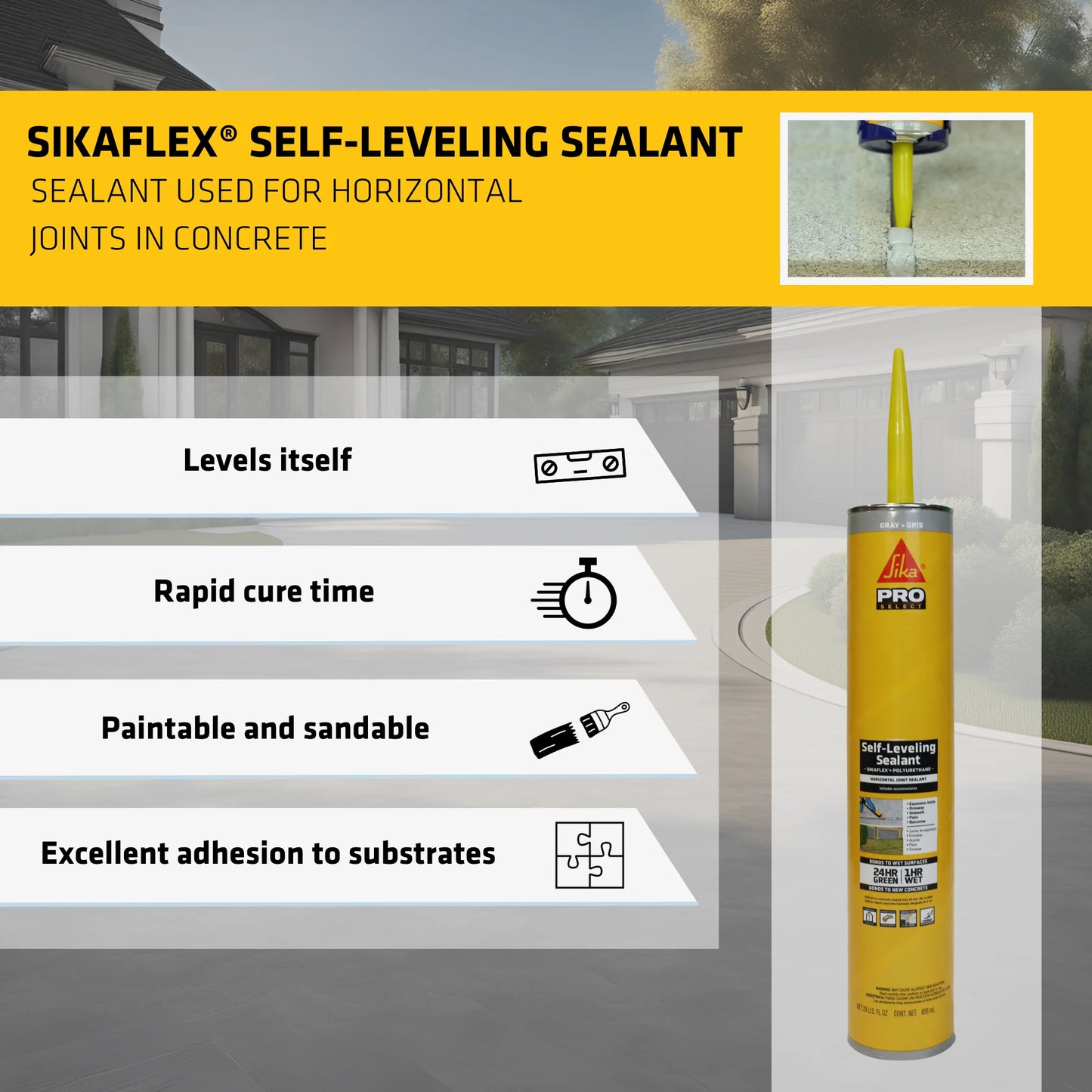 Sikaflex self-Leveling sealant - Gray - Seals Horizontal Joints in Concrete - Strong Elasticity Improves Durability - 29 fl. oz. Cartridge (Pack of 12)