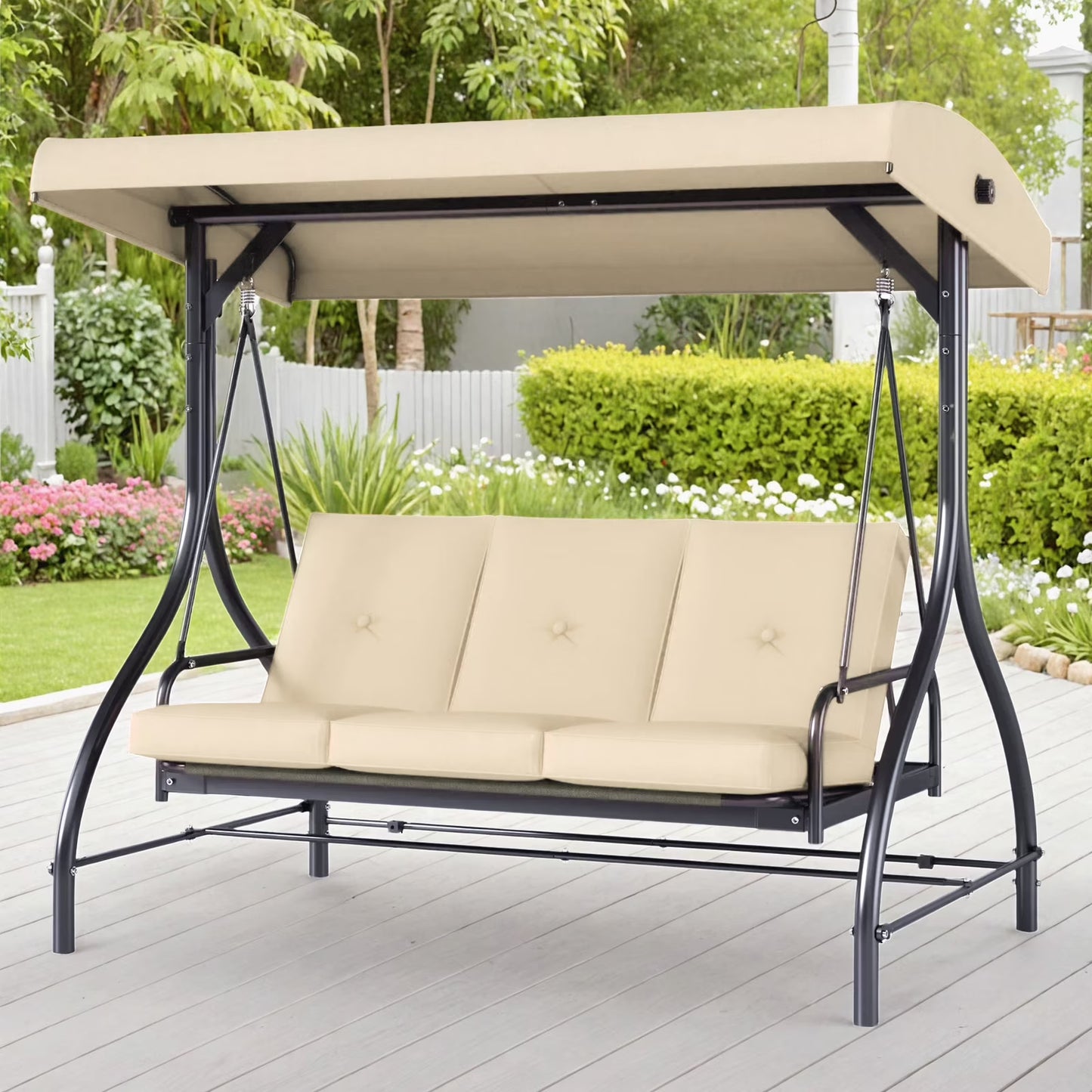 Arlopu 3 Person Porch Swing Outdoor Converting Canopy Swing Glider with Canopy