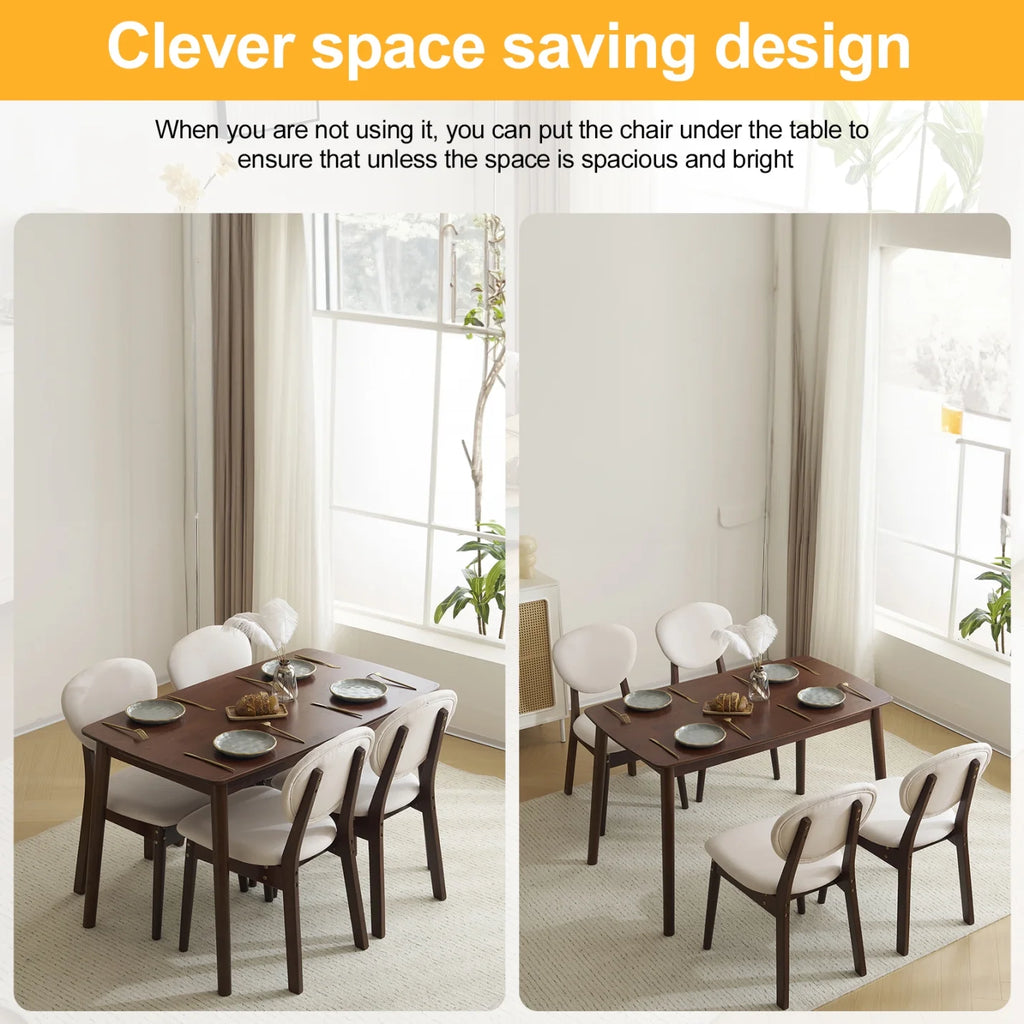 5-Piece Wooden Kitchen Table and Chair Set, Dinette Sets with 1 Rectangular Table and 4 Upholstered Chairs, Space-Saving Dining Table Set for 4, Natural