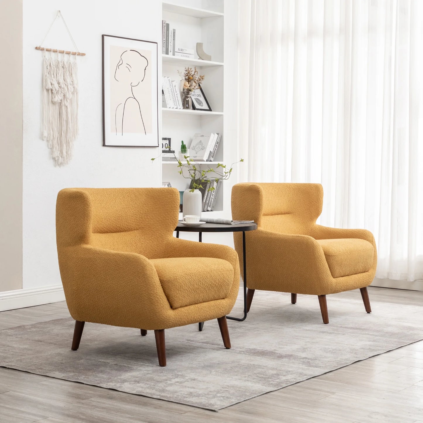 ALEAVIC White Accent Chair Upholstered Armchair with Solid Wood Legs