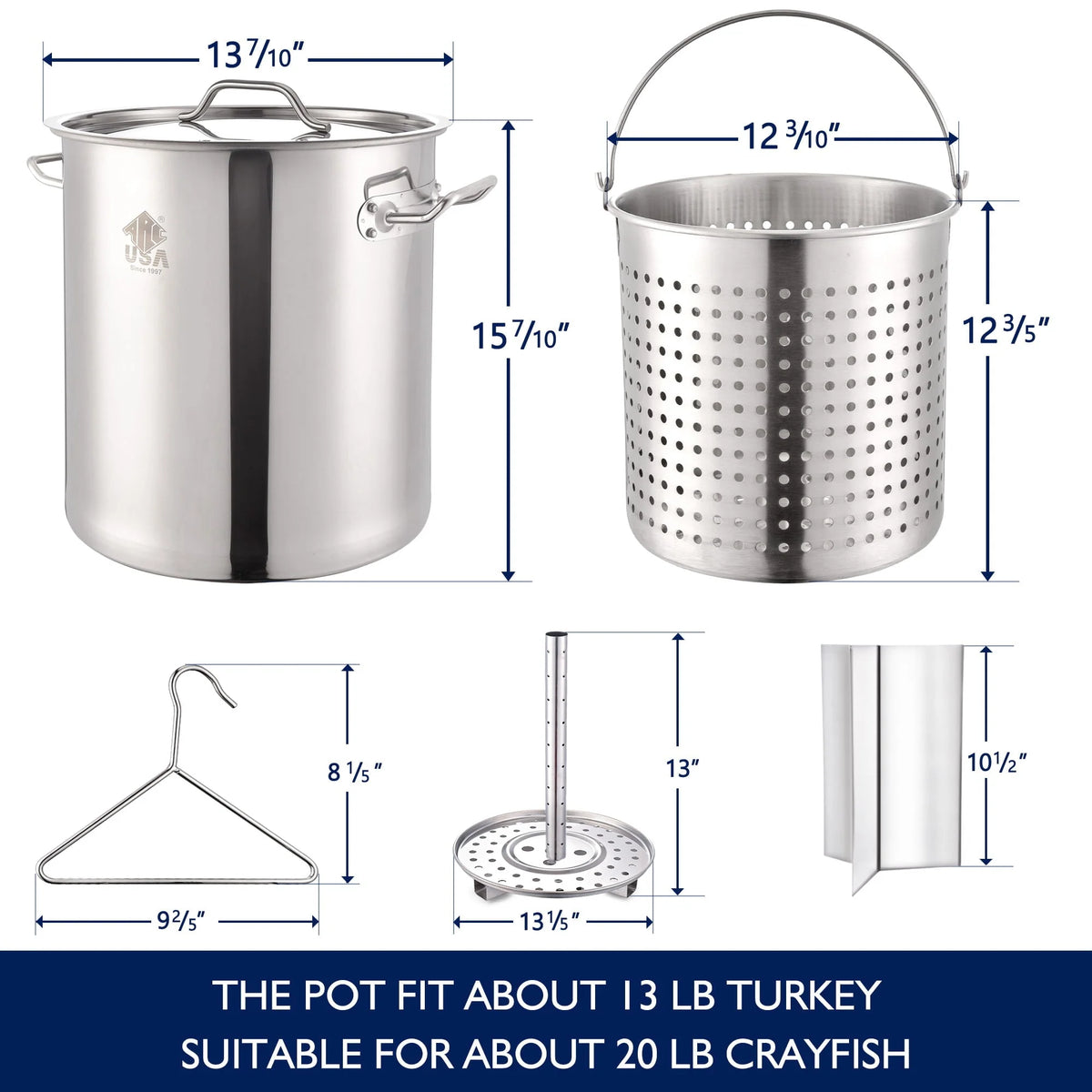 ARC 40QT Stainless Steel Stockpot For Seafood Boil Crawfish Boil Pot,Crab Boil Shrimp Boil Turkey Fryer Pot with Basket Divider and Hook, Lobster Tamale Steamer Pot Outdoor Cooking And Home Brewing