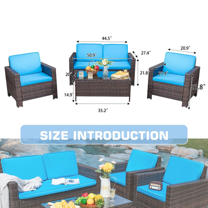 Lacoo 4 Pieces Patio Furniture Sets Rattan Chair Wicker Conversation Sofa Set Outdoor Tble and Chairs for Backyard Porch Garden Poolside Balcony, White