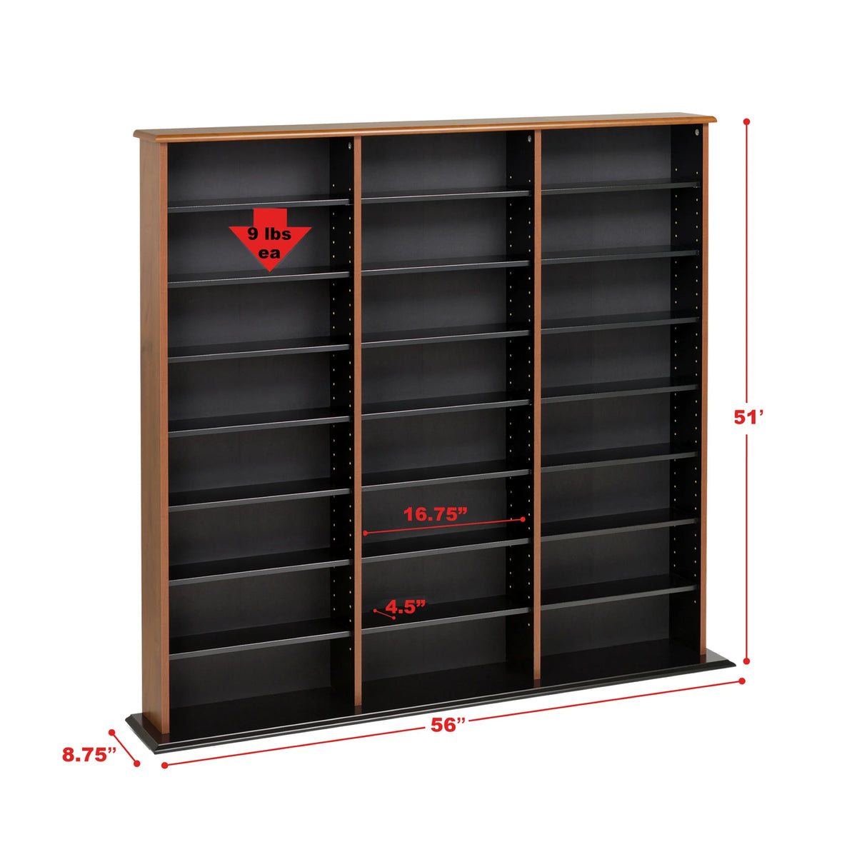 Prepac 51" Triple CD DVD Wall Media Storage Rack in Black