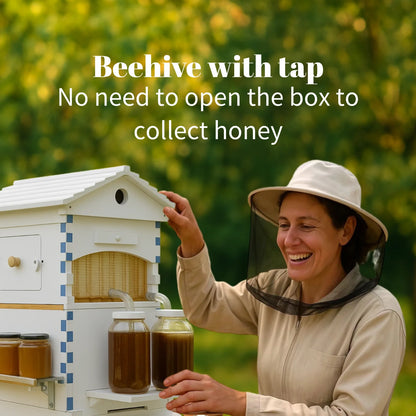 AUSHIVE Wax Coated Cedarwood Bee Beehive Kit with 4 Beehive Frames & 6 Brood Frames, Beige