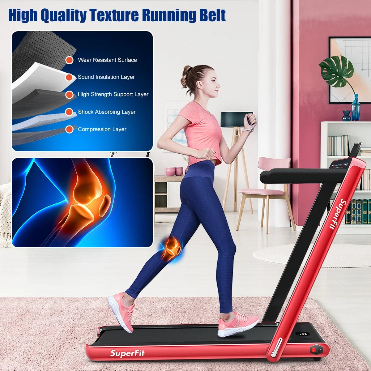 Gymax 2 in 1 Folding Treadmill 2.25HP Running Machine w/ Dual Display APP Control Black