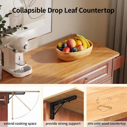 Lofka 52-Inch Kitchen Island with Storage on Wheels with Wood Drop Leaf, Ideal for Small Kitchens