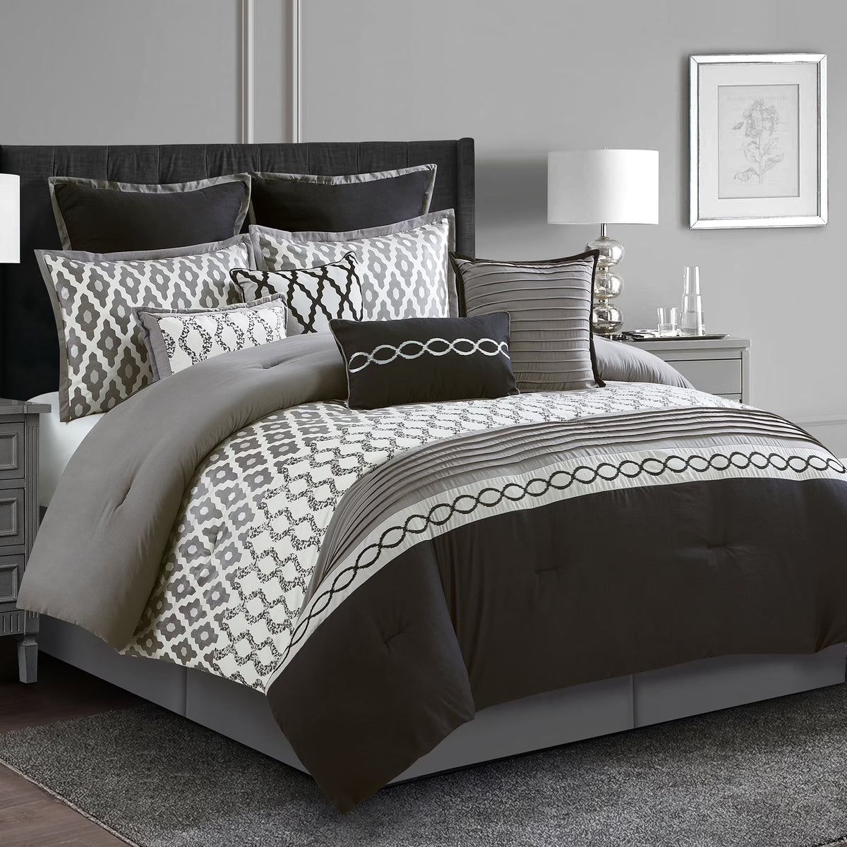 LANCO MODERN LIFESTYLE King Size Comforter Set, Burgundy, 10 Piece Bed in a Bag for All Seasons, Luxury Extreme Comfort Bedding Sets with Bedskirt, Pillow Shams, Euro Shams and Decor Pillows
