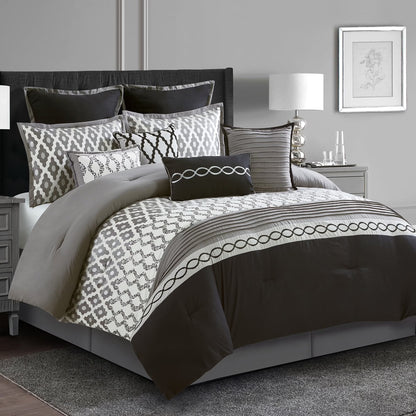 LANCO MODERN LIFESTYLE King Size Comforter Set, Burgundy, 10 Piece Bed in a Bag for All Seasons, Luxury Extreme Comfort Bedding Sets with Bedskirt, Pillow Shams, Euro Shams and Decor Pillows