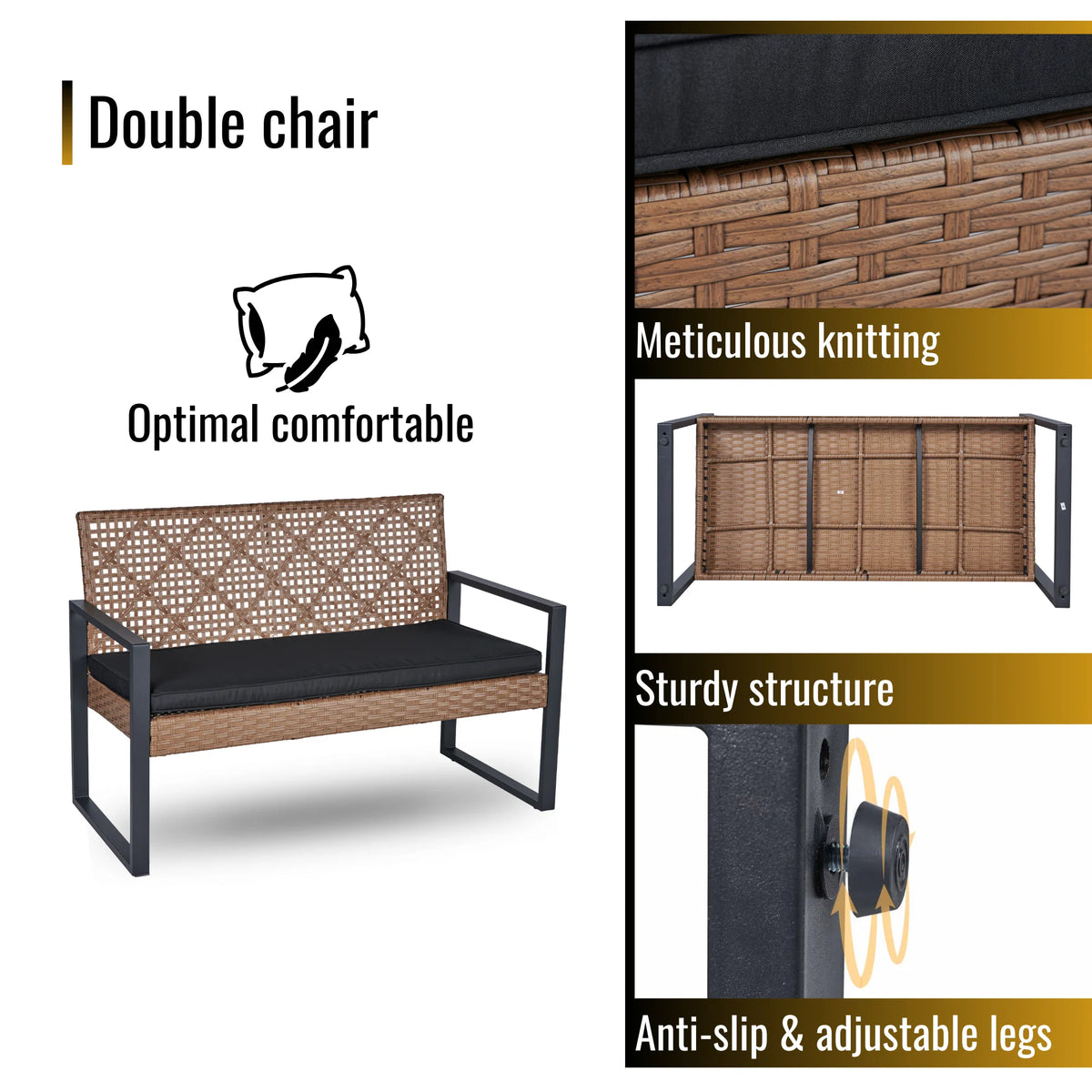 Heavy-duty Patio Furniture Set, 4 Piece Outdoor Sectional Conversation Sets, BrownPE Rattan Patio Sofa Set with Blue Cushions