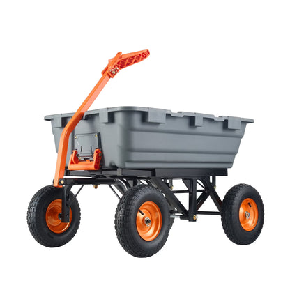 KFFKFF Garden Dump Cart, 35.8x19.5x8.2 in Dump Truck Cart, Max. 600lbs Load Capacity, 10in Rubber Tire, 180�� Adjustable Handle