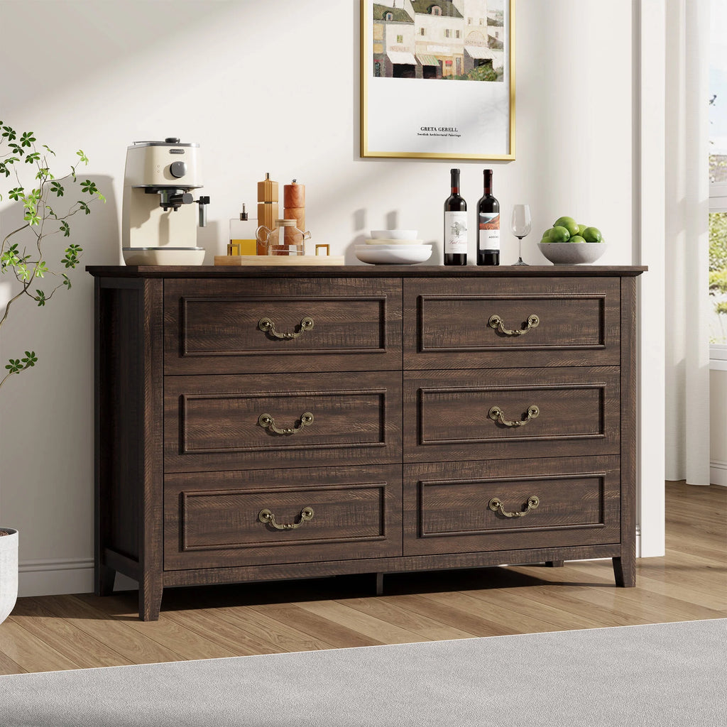 LainTene Dresser for Bedroom, Farmhouse White Dresser with Antique Handles, Vintage 6 Drawers Dresser, Chest of Drawers Storage Cabinet for Living Room, Entryway