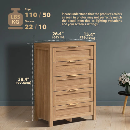 ARKANTOS Wooden 6 Drawer Double Dressers, Wide Chests of Drawers for Bedroom, Natural Oak