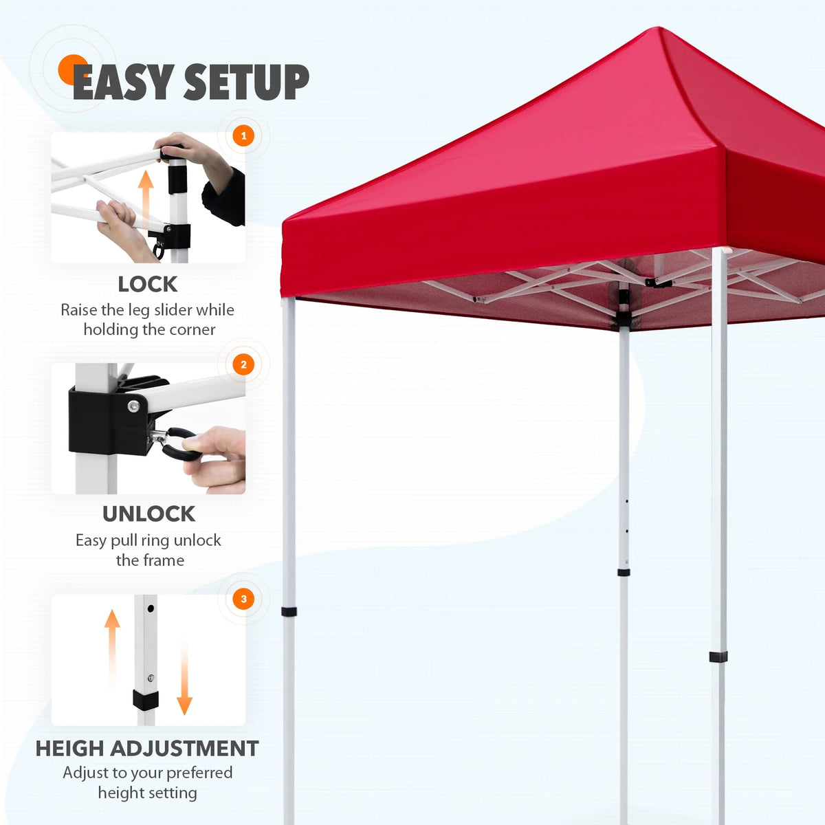 EAGLE PEAK 5x5 Pop Up Canopy Tent Instant Outdoor Canopy Easy Set-up Straight Leg Folding Shelter（Blue）