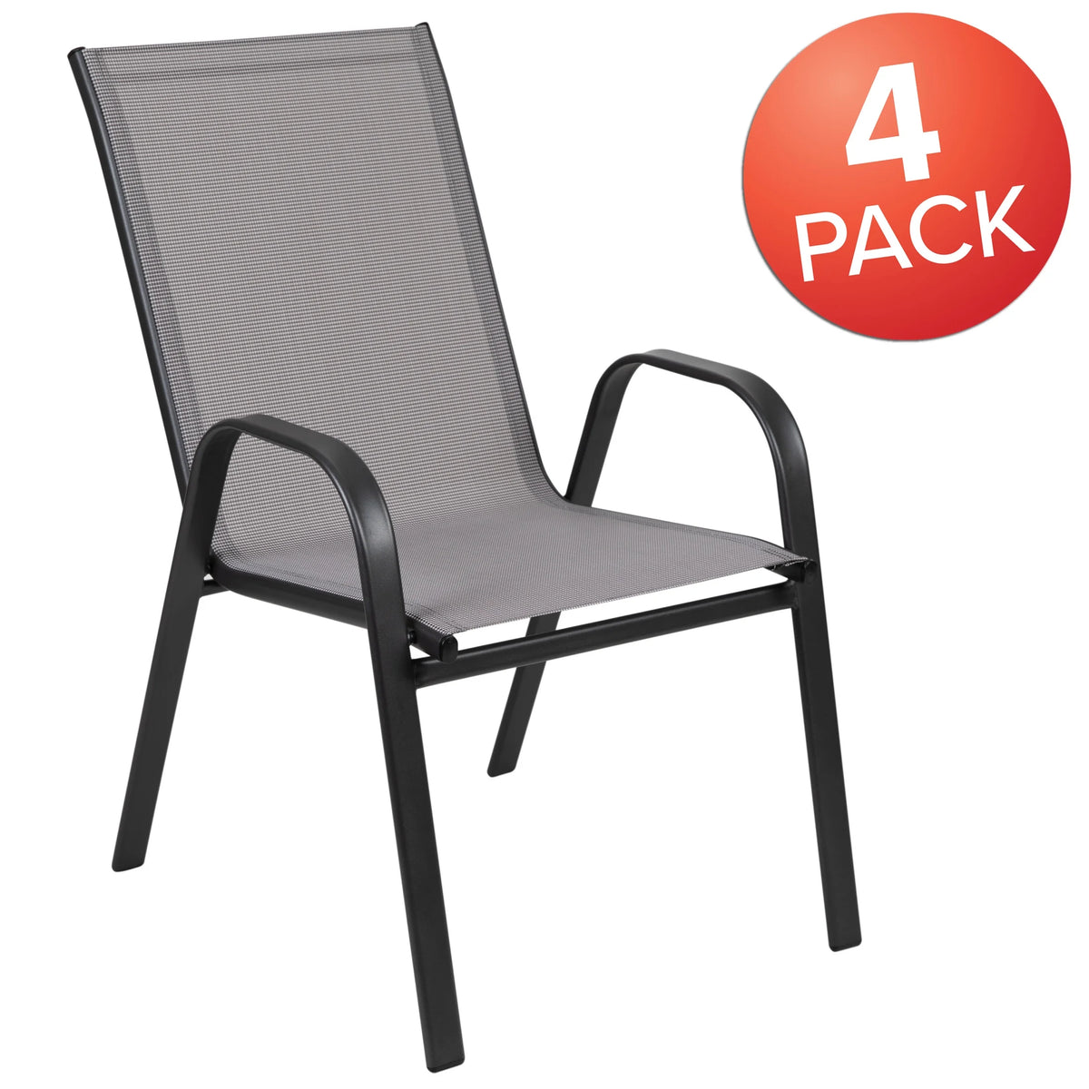 Flash Furniture Flash Furniture Brazos Series Outdoor Stackable Patio Chairs for Adults, Set of 4, Black
