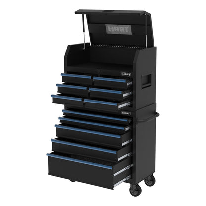 HART 36-Inch 5-Drawer Rolling Tool Cabinet with Wood Top, Locking Steel Garage Storage, Black