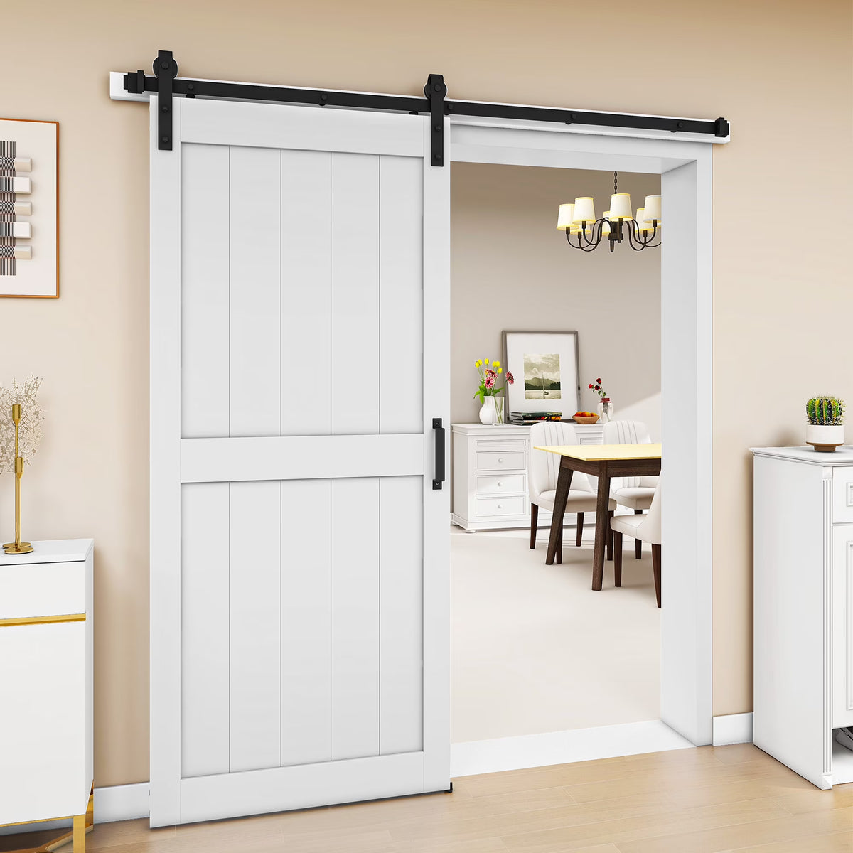 Uforic 48" x 84" Silding Barn Door,with Hardware Kit Rail,and Handle,Pulleys, Gray