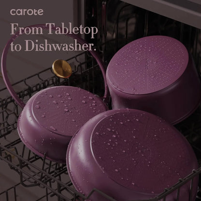 Carote 20 Pcs Nonstick Cookware Sets, Pots and Pans Set with Detachable Handles, Oven Safe, Induction Cookware, Stackable Kitchen Cooking Set, Ultra Violet