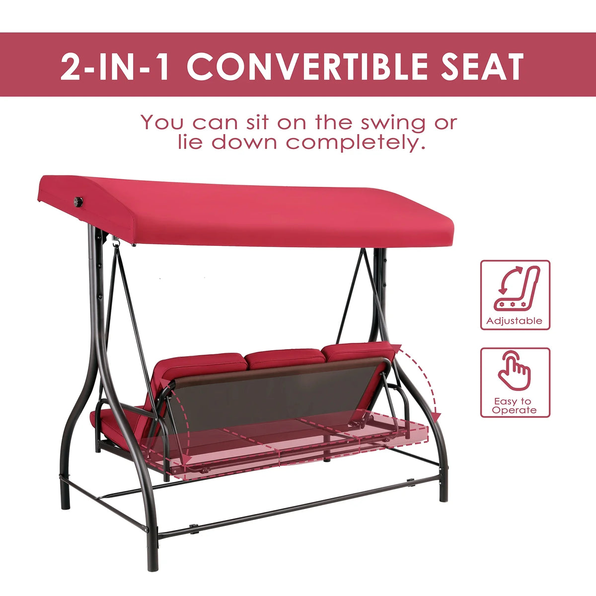 Arlopu 3 Person Porch Swing Outdoor Converting Canopy Swing Glider with Canopy