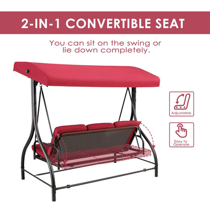 Arlopu 3 Person Porch Swing Outdoor Converting Canopy Swing Glider with Canopy