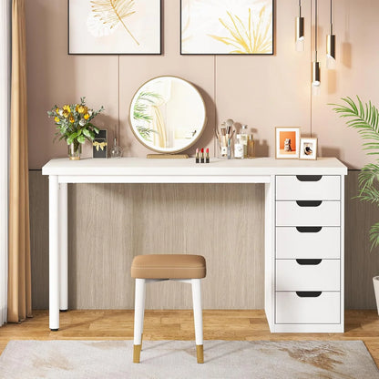 Tribesigns 47 inches Vanity Desk with 5 Drawers, Rustic Makeup Dressing Table with Storage, Modern Simple Computer Desk for Women, Girls (Brown)