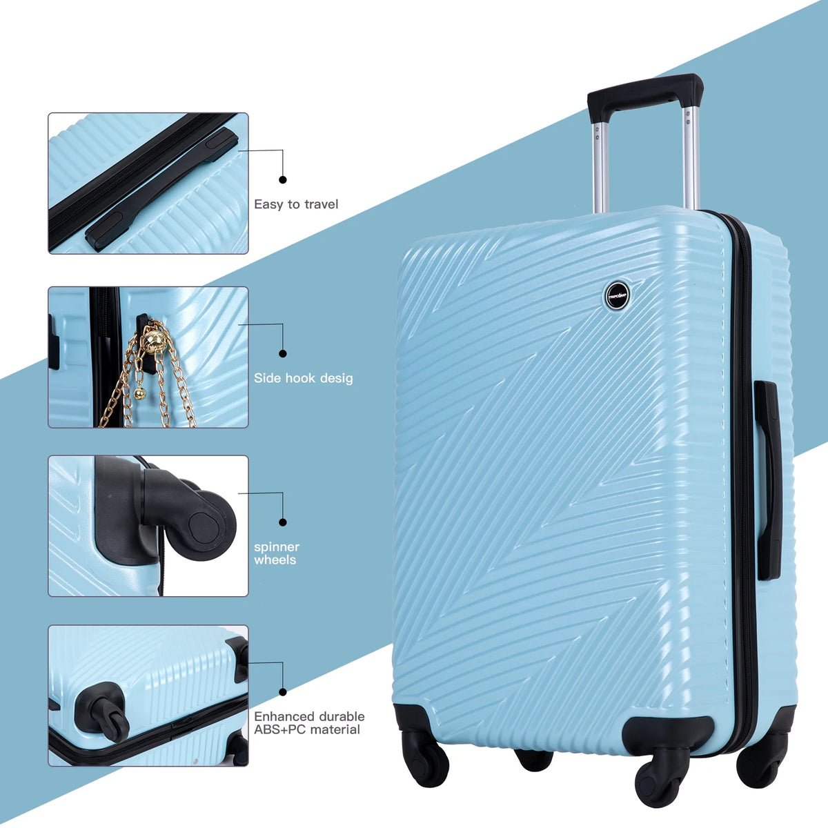 Tripcomp Luggage 3 Piece Set,Suitcase with Spinner Wheels Hardside Lightweight Luggage 20in24in28in.(Blue)