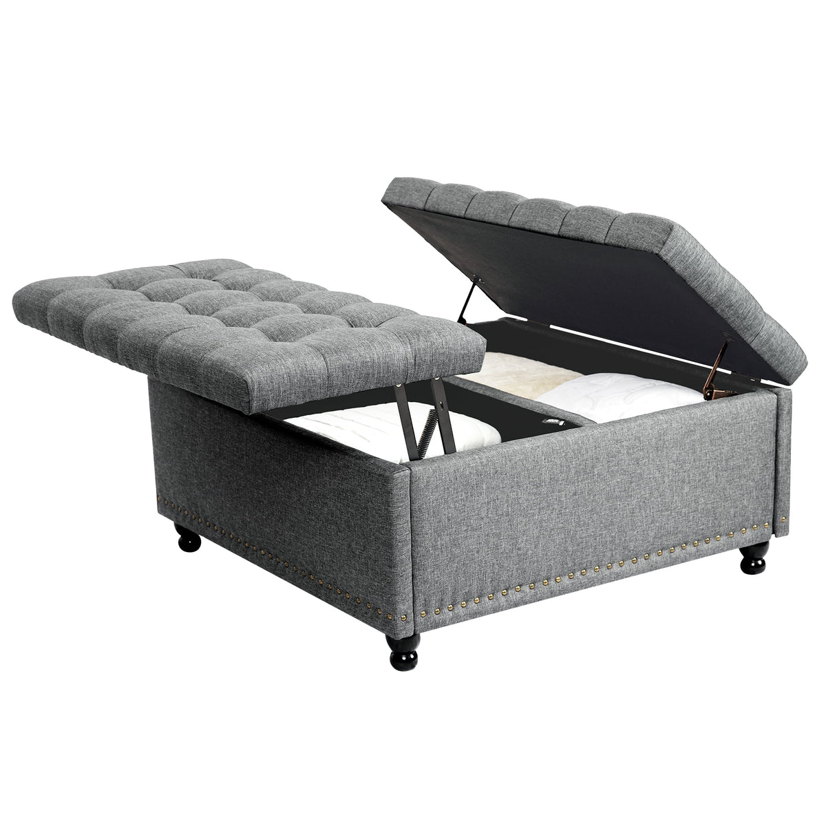 Redlife 35 Inch Large Square Storage Ottoman Bench, Storage Ottoman Coffee Table Large Square Ottoman with Storage Lift Top Tufted Storage Ottoman for Living Room (Brown Leathaire)