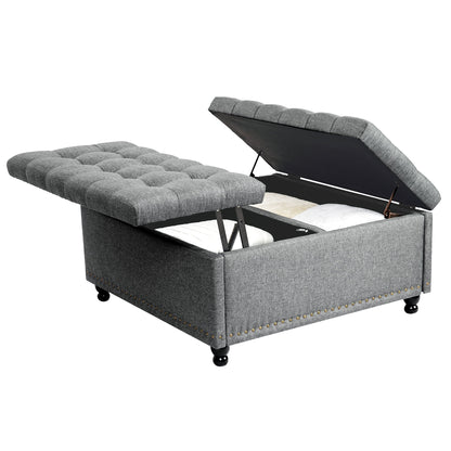 Redlife 35 Inch Large Square Storage Ottoman Bench, Storage Ottoman Coffee Table Large Square Ottoman with Storage Lift Top Tufted Storage Ottoman for Living Room (Brown Leathaire)