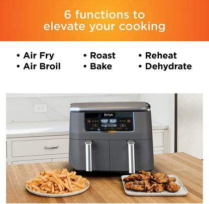 Restored Ninja DZ201 Foodi 6-in-1 2-Basket Air Fryer with DualZone Technology, 8-Quart Capacity, and a Dark Grey Stainless Finish (Refurbished)