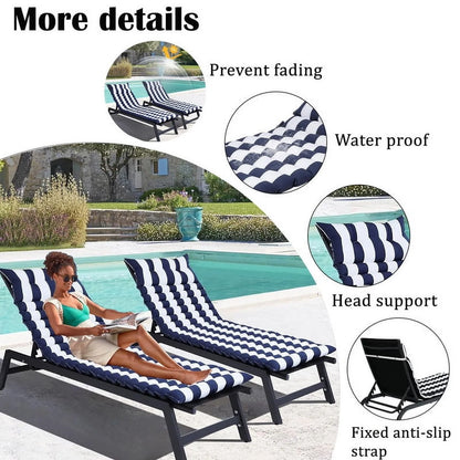 2pcs Outdoor Chaise Lounge Cushions, Waterproof Patio Foldable Chair Cushion for Garden Pool, 73 x 24in Sun Lounger Cushions for Outdoor Furniture��Navy blue��