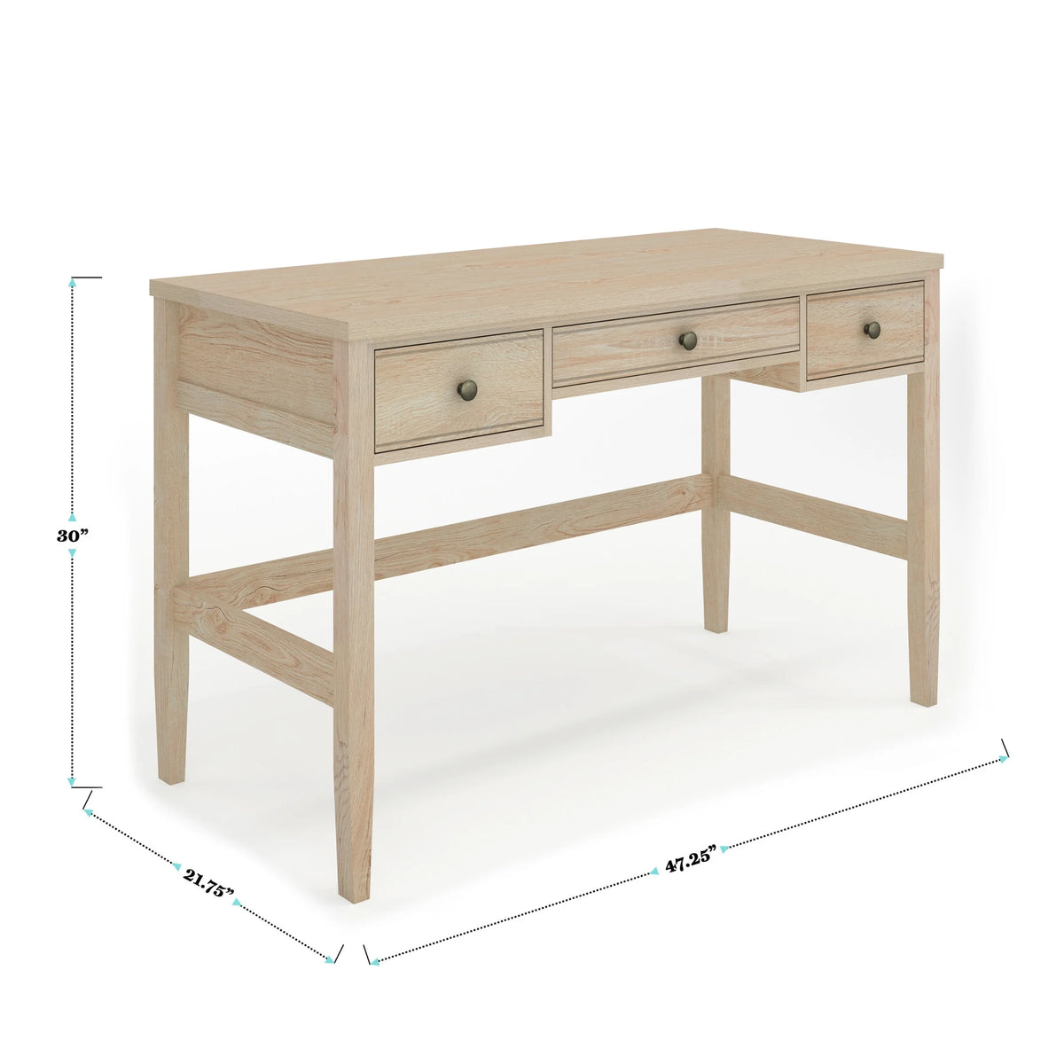 Martha Stewart Home Office Writing Desk with Tapered Legs in Light Natural with Antique Bronze Hardware