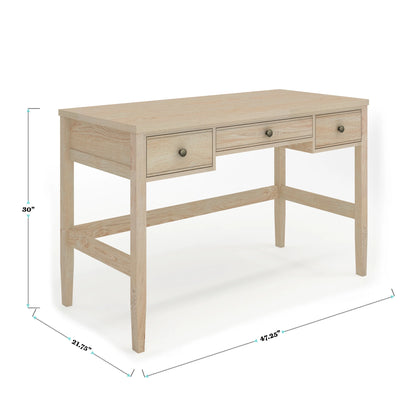 Martha Stewart Home Office Writing Desk with Tapered Legs in Light Natural with Antique Bronze Hardware