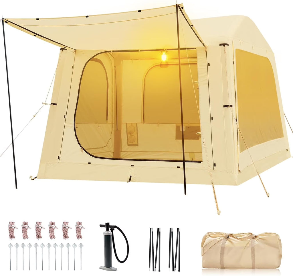 Inflatable Tents for Camping, Blow Up Tent with Canopy, Easy Setup Inflatable Camping Tent with Stove Jack, Waterproof Oxford Air Glamping Tents for Camping Adult 8-10 Person