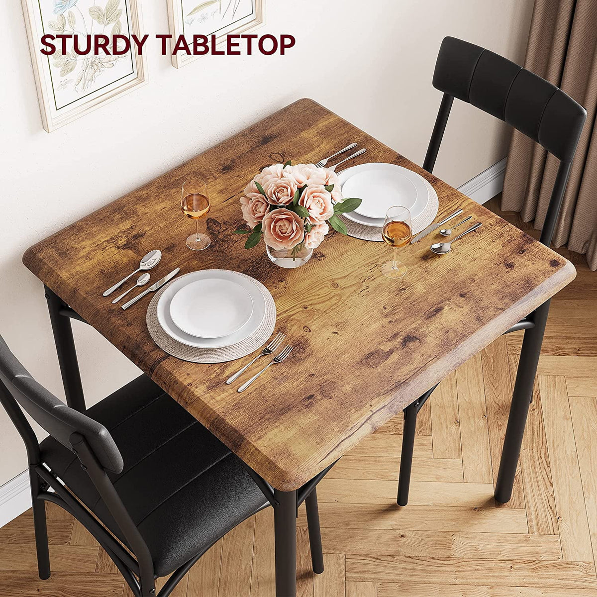 Dining Table Set for 2, Kitchen Table and Chairs for 2 with Upholstered Chairs, 3 Piece Dining Room Table Set, Square Kitchen Table Set for Small Space, Apartment, Studio
