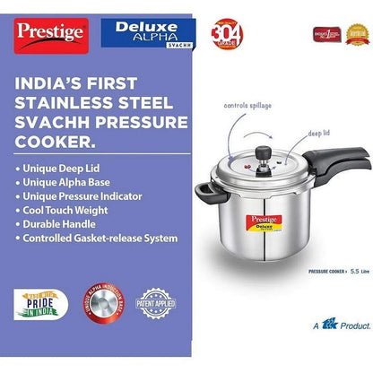 Prestige Deluxe Alpha Svachh 5.5L Stainless Steel Pressure Cooker