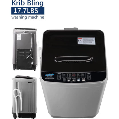 Full-Automatic Washing Machine, Portable Laundry Washer, Compact 17.7 lbs, LED Display, Drain Pump, 10 Wash Programs 8 Water Levels