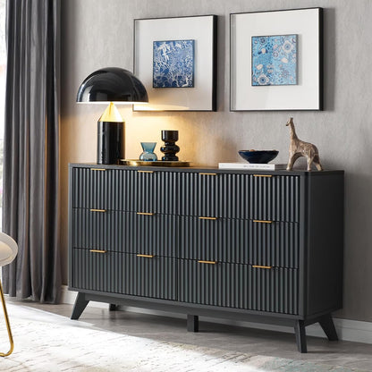 OKD 6 Drawer Dresser for Bedroom with Faux Marble Top, Modern Wood Chest of Drawers, Dresser Organizer, Natural Oak