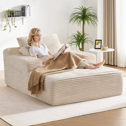 65" Corduroy Cloud Sleeper Chaise Lounge Chair, No Assembly Sofa Bed with Pillows, Beige